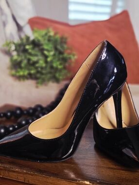 First Love by Penny Loves Kenny Black Patent Pointed‑Toe Heels